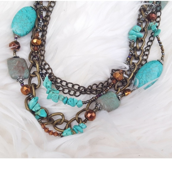 Faux Turquoise Multi-Chain Boho Necklace - Picture 2 of 6